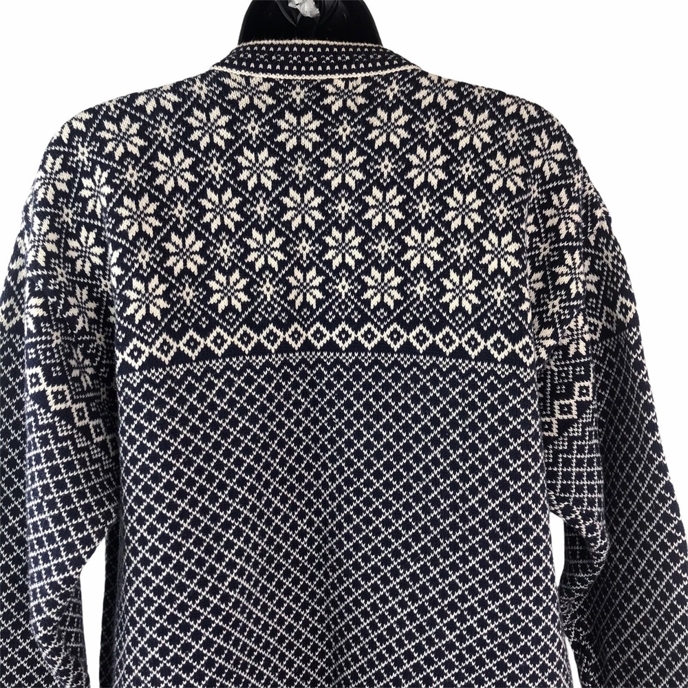 CHELSEA GARDENS Sz Med Nordic Fair Isle Blue Women's Cardigan Metal Buttons Vtg - Picture 7 of 8
